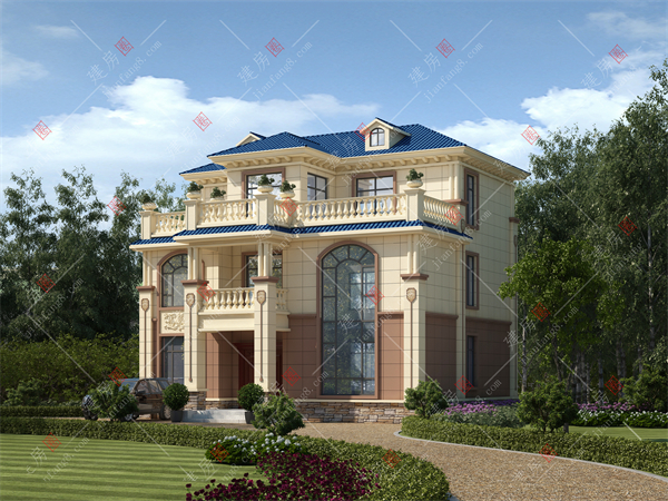 南充阆中市乡村别墅自建房图纸设计，业主回老家建三层豪华欧式，挑空大客厅+大露台