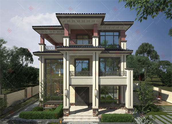 达州市宣汉农村自建房别墅设计施工，三层新中式气派豪华别墅，2023设计精品