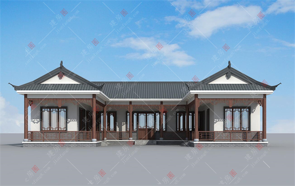 乐山农村自建房别墅设计图纸，一层中式三合院别墅设计，2023年最新款