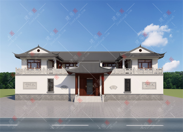 广安岳池县乡村自建房别墅图纸设计，中式合院气派带大露台，2023年最新款
